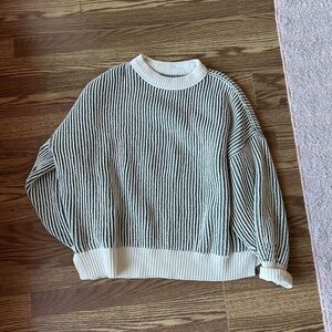 Aerie Chenille Sweater - green and white striped